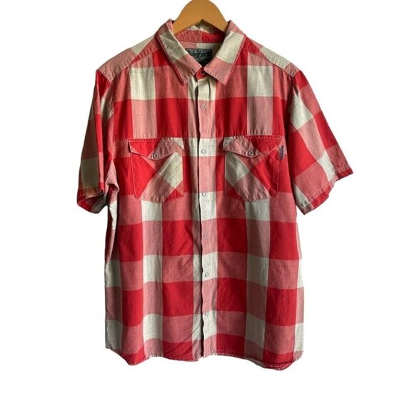 WOOLRICH Classic Men's Snap Front Plaid Shirt Size L Orange Tan Cream 100% Cotto - Picture 2 of 8